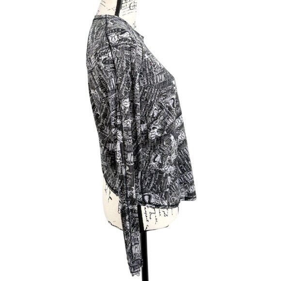 Lululemon Rise & Run Long Sleeve Black White Top Tear It Up Alpine Women Size 8 - Picture 2 of 6